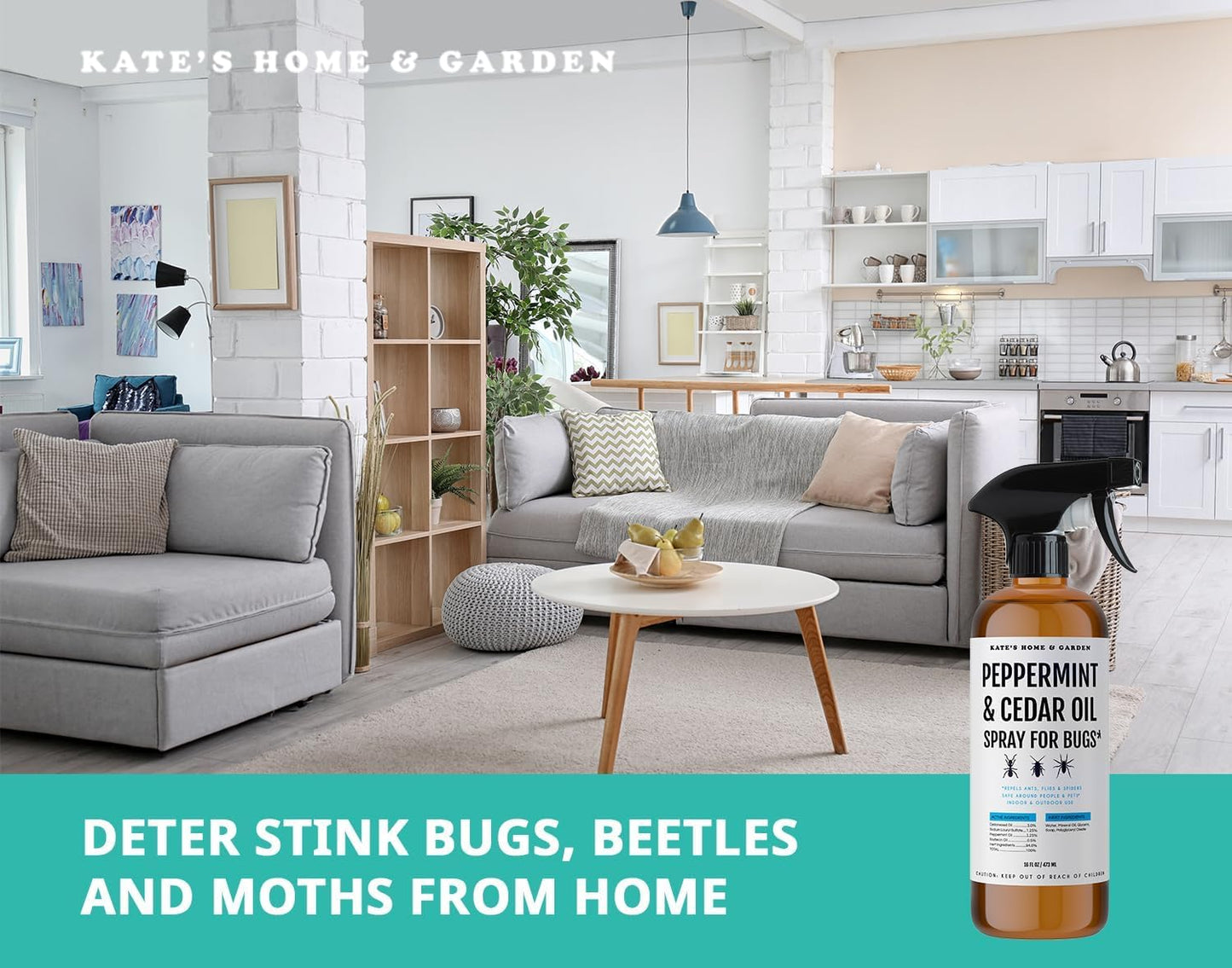 Kate's Home & Garden Peppermint Oil Spray for Bugs, Ants, Insects, Spiders. Pesticide and Insecticide Indoor Repellent Pest Control with Cedarwood Oil (16oz, Natural, Pet Safe, Non Toxic)