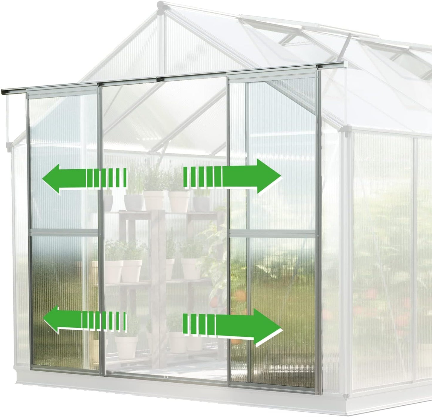 Greenhouse Topas 3 Aluminum Frame 7.4 x 6.4 ft Approx. 6 mm Polycarbonate Panels - with Bonus Base Frame and Automatic Vent Opener