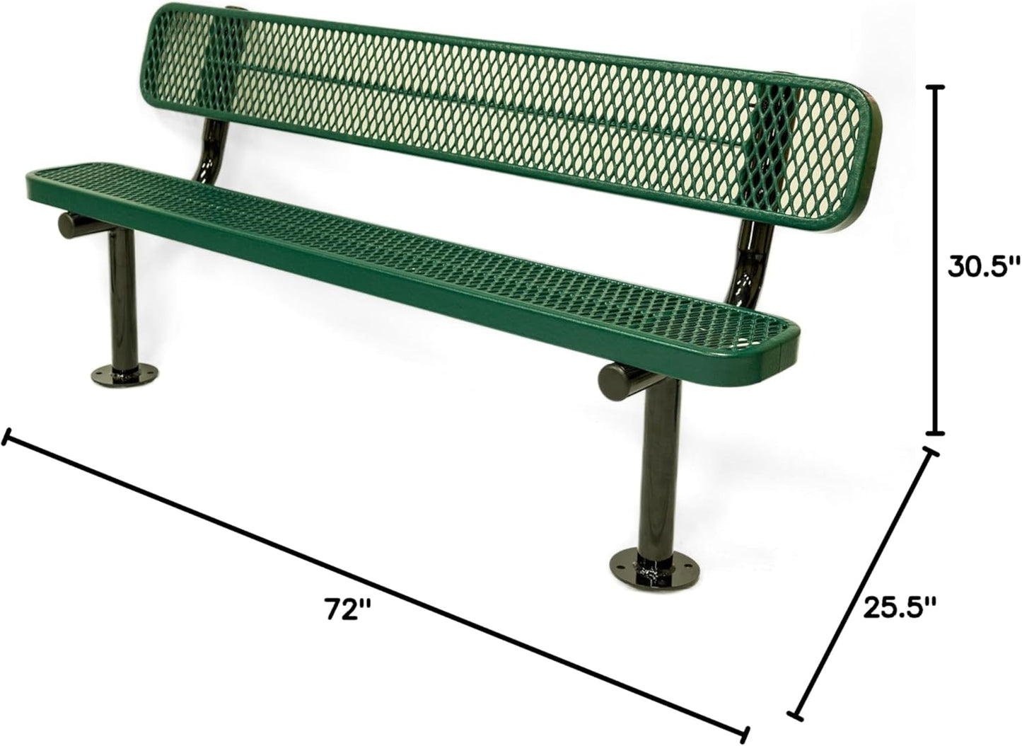 Coated Outdoor Furniture Heavy-Duty Outdoor Bench Thermoplastic Coated, Expanded Metal, Commercial-Grade Seating, Made in America (Surface with Back, 6 Ft, Textured Green)