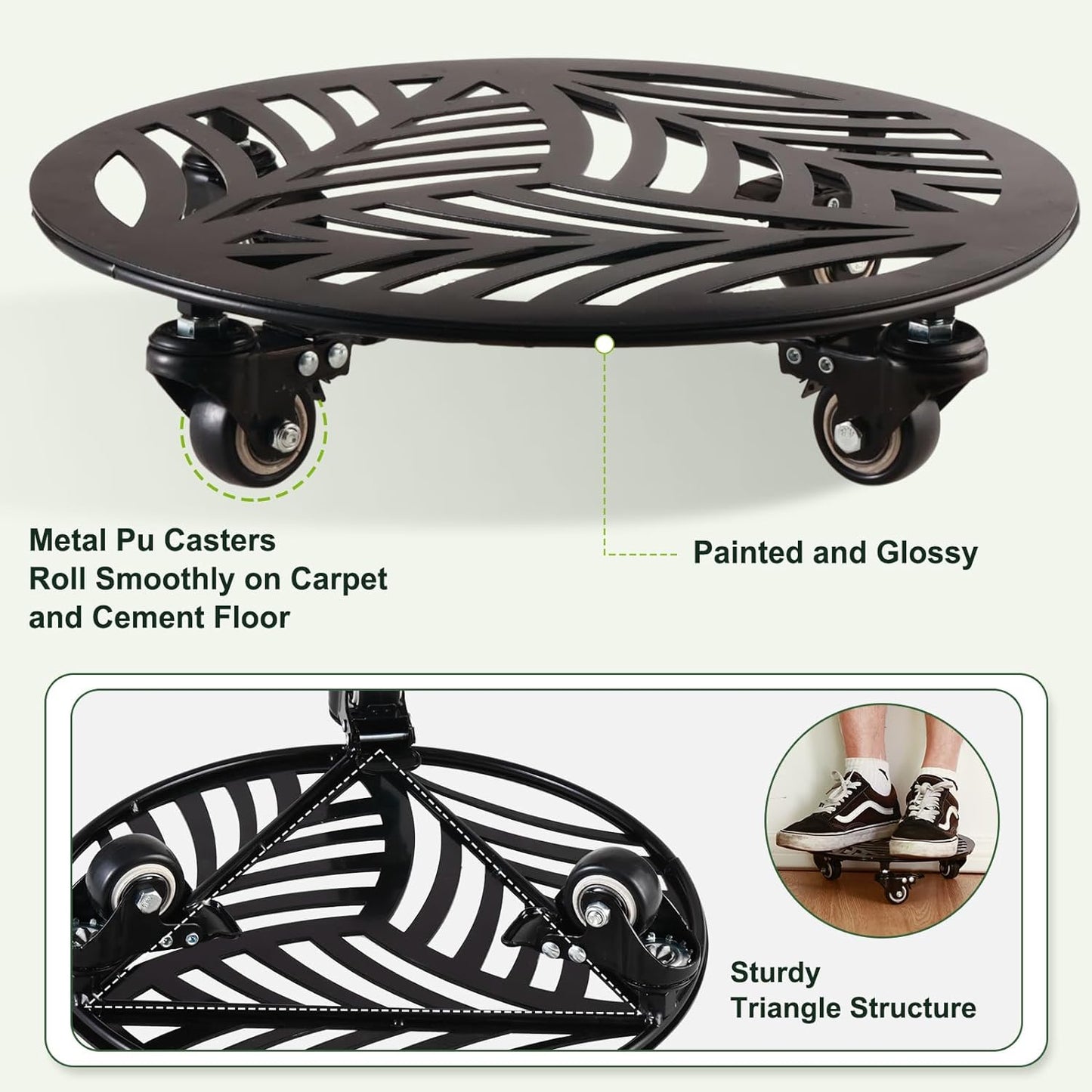 3 Packs Large Metal Plant Caddy with Wheels 13” Heavy-duty Wrought Iron Rolling Plant Stands with Casters Indoor Outdoor Planter Roller Base Plant Movers Black, Strong Load Capacity