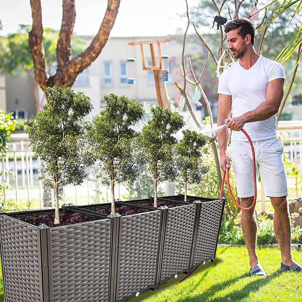 Large Planters for Outdoor Plants Raised Garden Bed Elevated Rectangular Garden Box Kits for Gardening, Vegetables, Flowers and Herbs in Backyard Patio Balcony