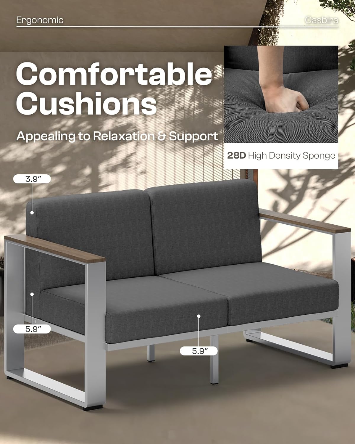 Outdoor Furniture Set, 5 Piece Aluminum Patio Furniture Set with Coffee Table, Wide Seat and Thick Cushions, Outdoor Patio Conversation Sets for Deck, Porch (Darkgray)