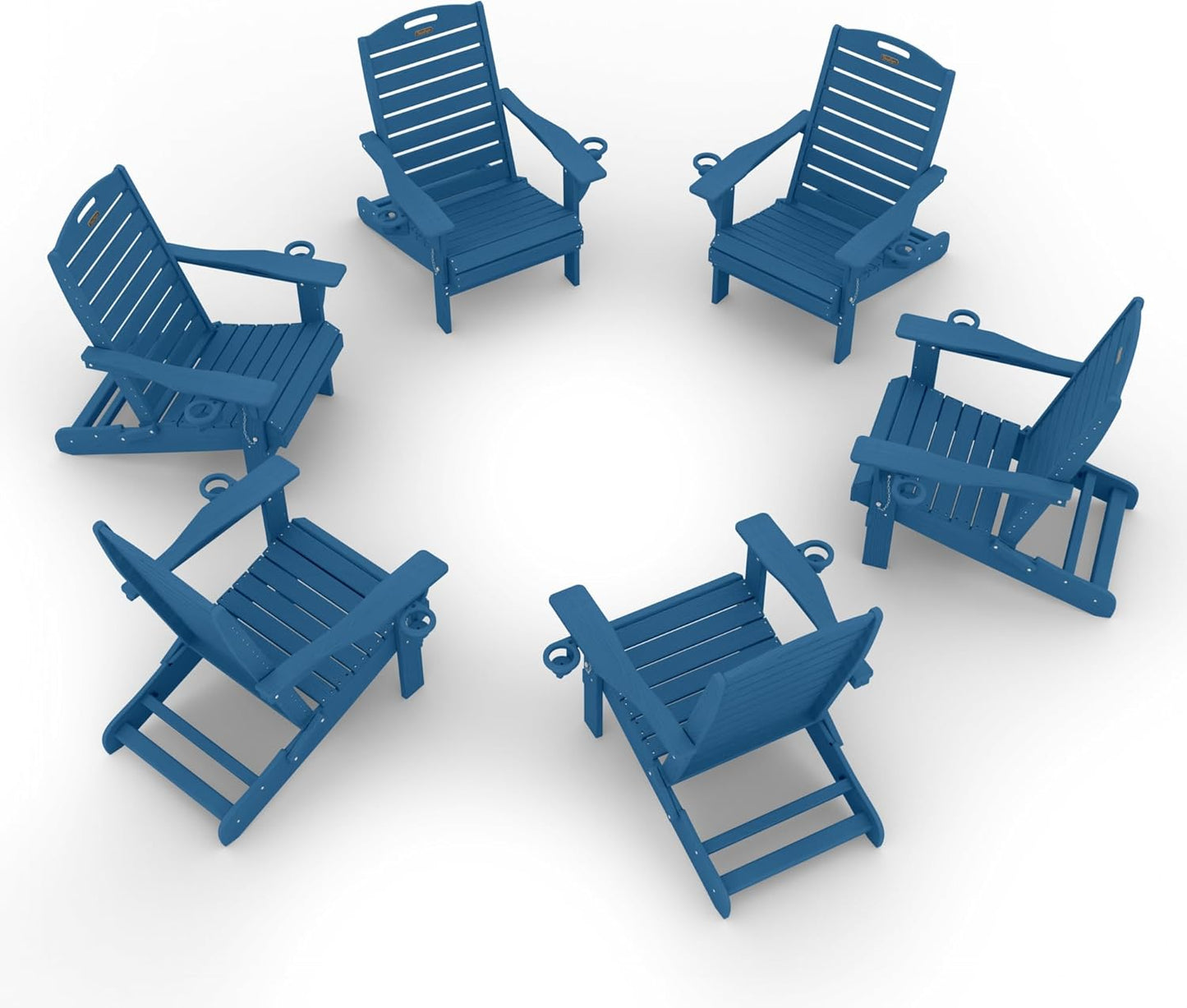 Adirondack Chairs Set of 6, Outdoor Fire Pit Chairs, HDPE All-Weather Adirondack Chairs with Cup Holder, Lawn Chair for Deck, Patio, Garden (Navy Blue)