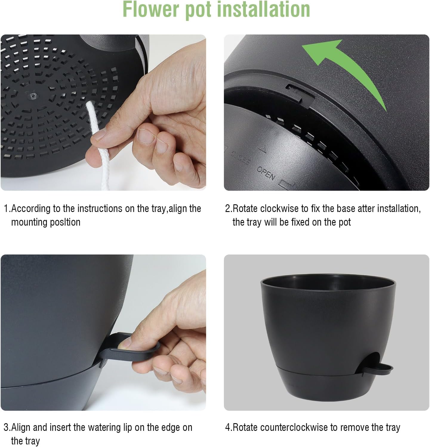 12 inch Large Self Watering Pots, Flower Plant Pots with Multi Mesh Drainage Holes for Indoor Outdoor Garden Plants and Flowers, Plastic Planters with Removable Deep Reservoir, Black