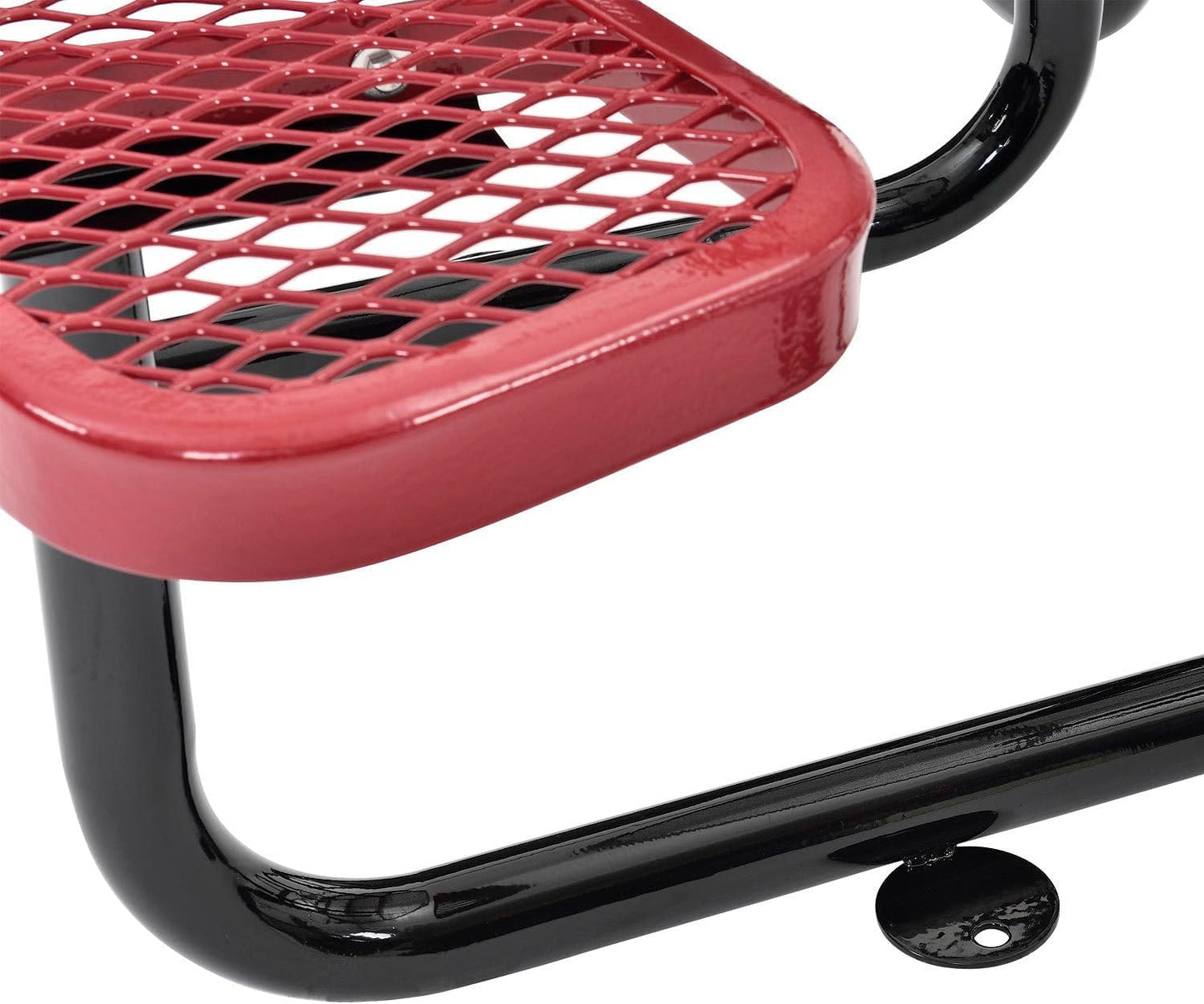 Global Industrial 46" Round Picnic Table, Expanded Metal, Red Thermoplastic Coating, Attached Benches, 1-1/2” Umbrella Pole Hole, Outdoor-Rated, 1000 lb Capacity
