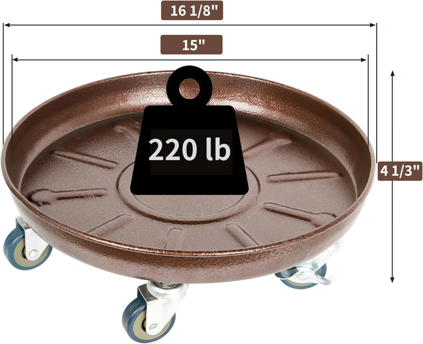 Heavy Duty Plant Caddy with Solid Rubber Wheels, Lockable, Increased Load Capacity, One-Minute Installation, Suitable for Indoor, Outdoor, Patio, Garden Settings, 16 Inches 2PACK, Brown