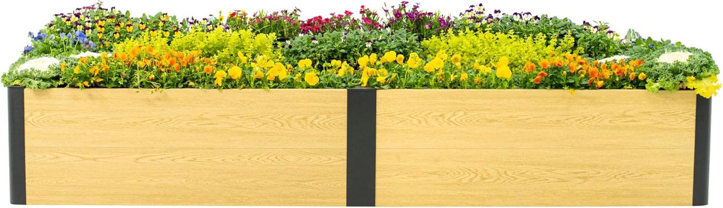 Woodgrain Series Raised Garden Bed, 2' x 8' Outdoor Wooden-Look Metal Planter Box for Gardening Vegetables Flowers Herbs