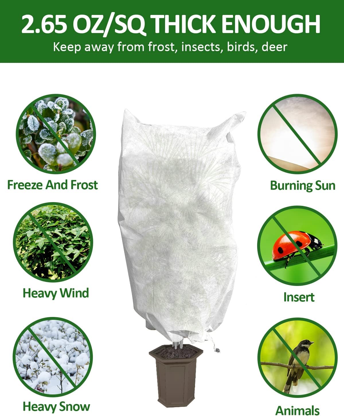 EAONE 12 Pack Plant Covers Freeze Protection, 24x32'' Winter Frosts Cloth for Outdoor Plants, Reusable Frost Blankets Drawstring Bags for Cold Freeze Sun Protection Bird Insect Prevention,White