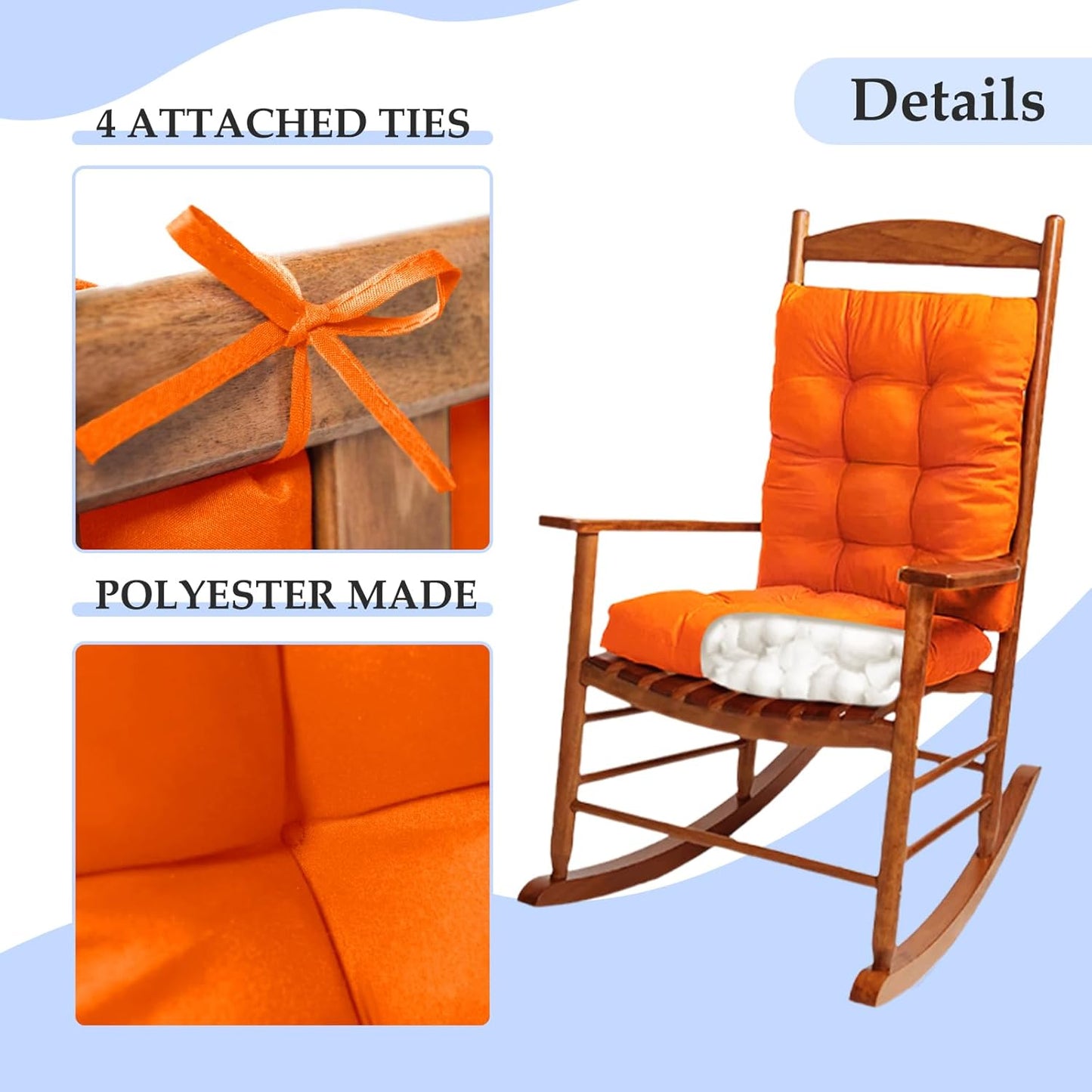 Patio Seat Cushions Set of 1, Indoor Outdoor Furniture Cushions, Tufted Rocking Chair Cushion Pad, Orange