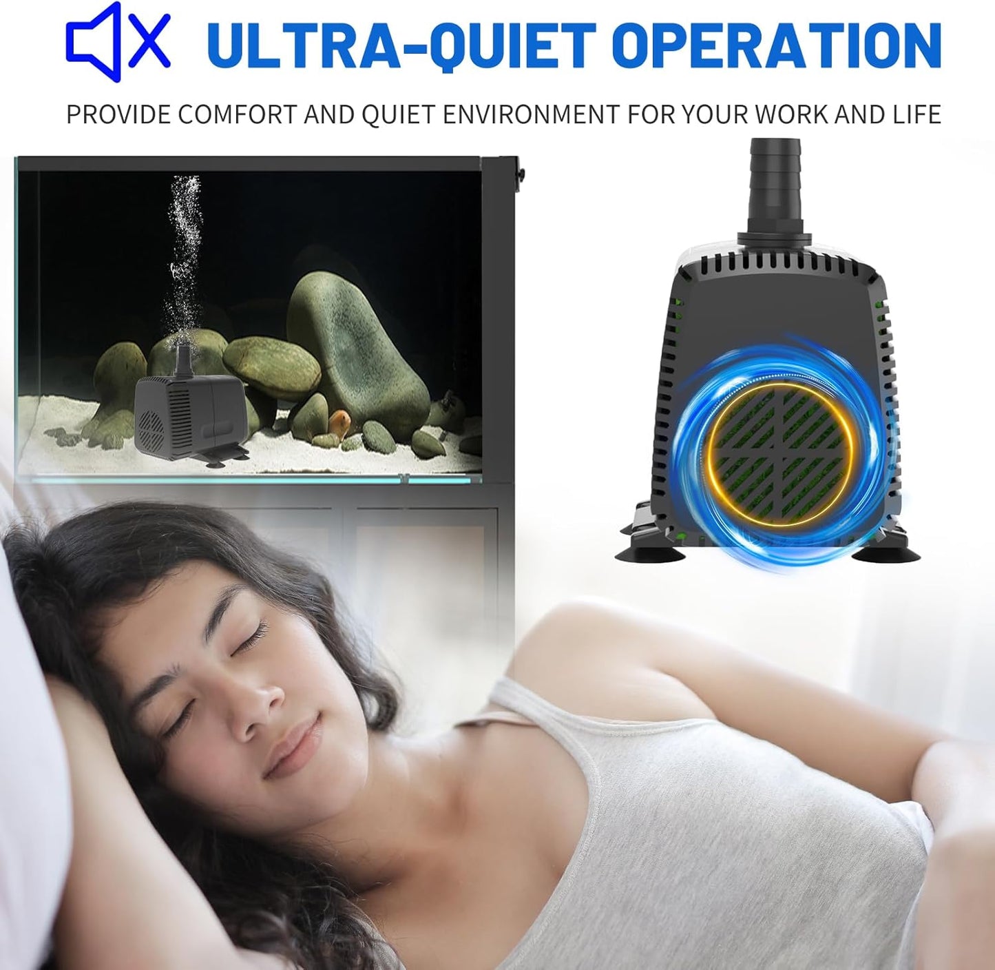 Submersible Pump 880GPH with AUTO-Shut-Off 10ft High Lift for Fountains, Hydroponics, Ponds, Aquariums & More