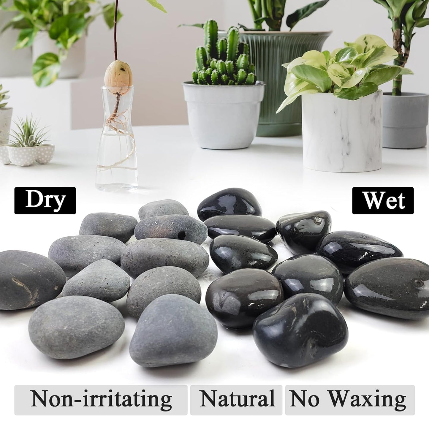 Black River Rocks for Landscaping, 3-4 Inch Premium Pebbles for Plants and Garden, Black Stones for Potted Plants, Fish Tanks, DIY Pathway and Backyard,Crafts, Walkways(40lbs Bulk)