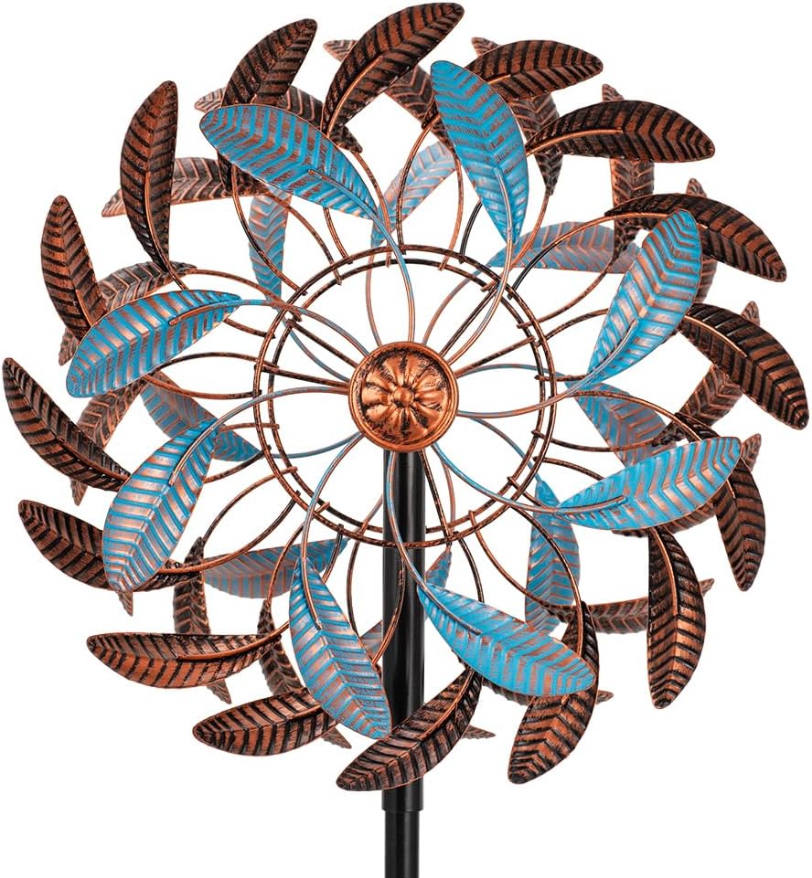 360° Wind Spinners Outdoor,13” Kinetic Wind Spinner,Yard Art Windmill with Metal Stake,Vintage Metal Wind Sculptures & Spinners,Waterproof Pinwheels Large Wind Spinner for Yard and Garden