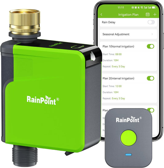 RAINPOINT WiFi Hose Timer, Brass Inlet Smart Sprinkler Timer for Watering, WiFi Watering Timer for Garden Hose with Hub, APP & Voice Control, Automatic Irrigation System for Lawns and Yard