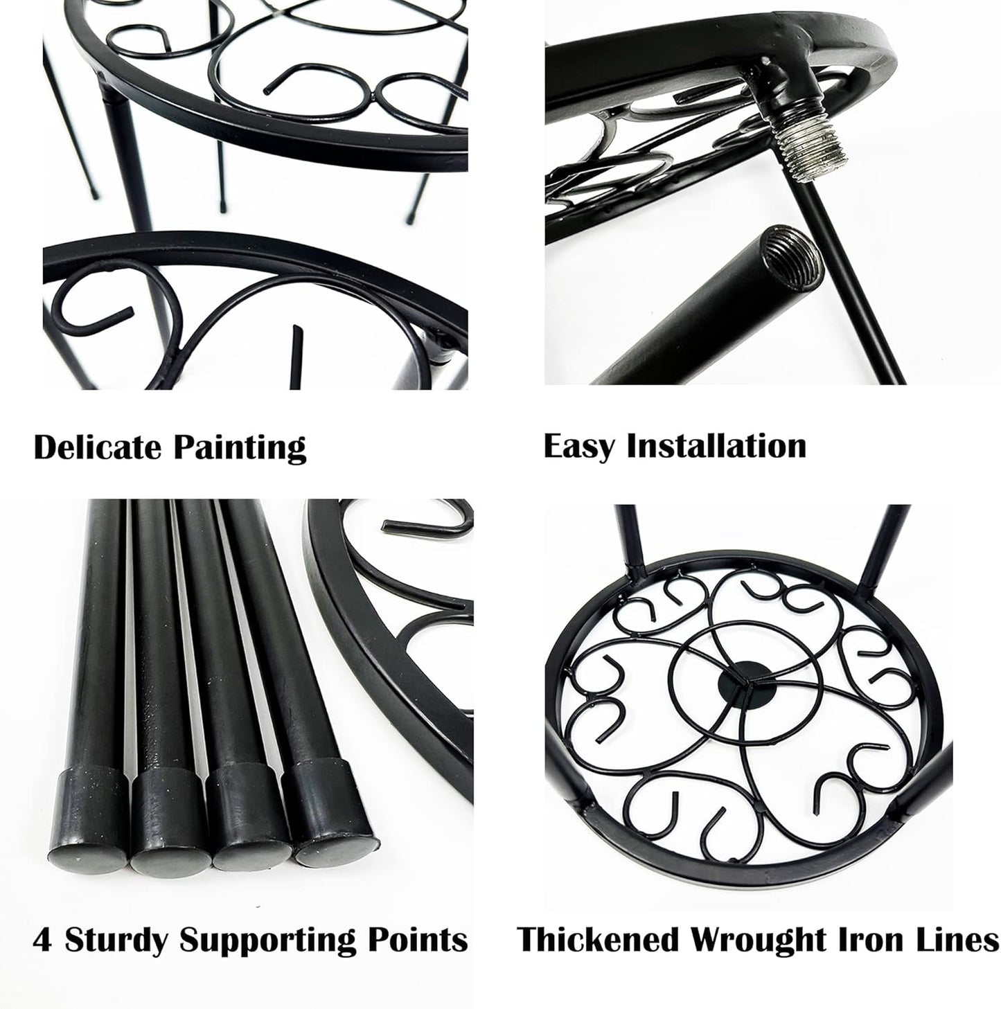 HAINARverS Metal Plant Stands 5-Pack, Heavy Duty Rustproof Iron Corner Flower Pot Stand Holder,Round Supports Display Rack Tiered Plant Stand Shelf For Indoor And Outdoor Multiple (Black)