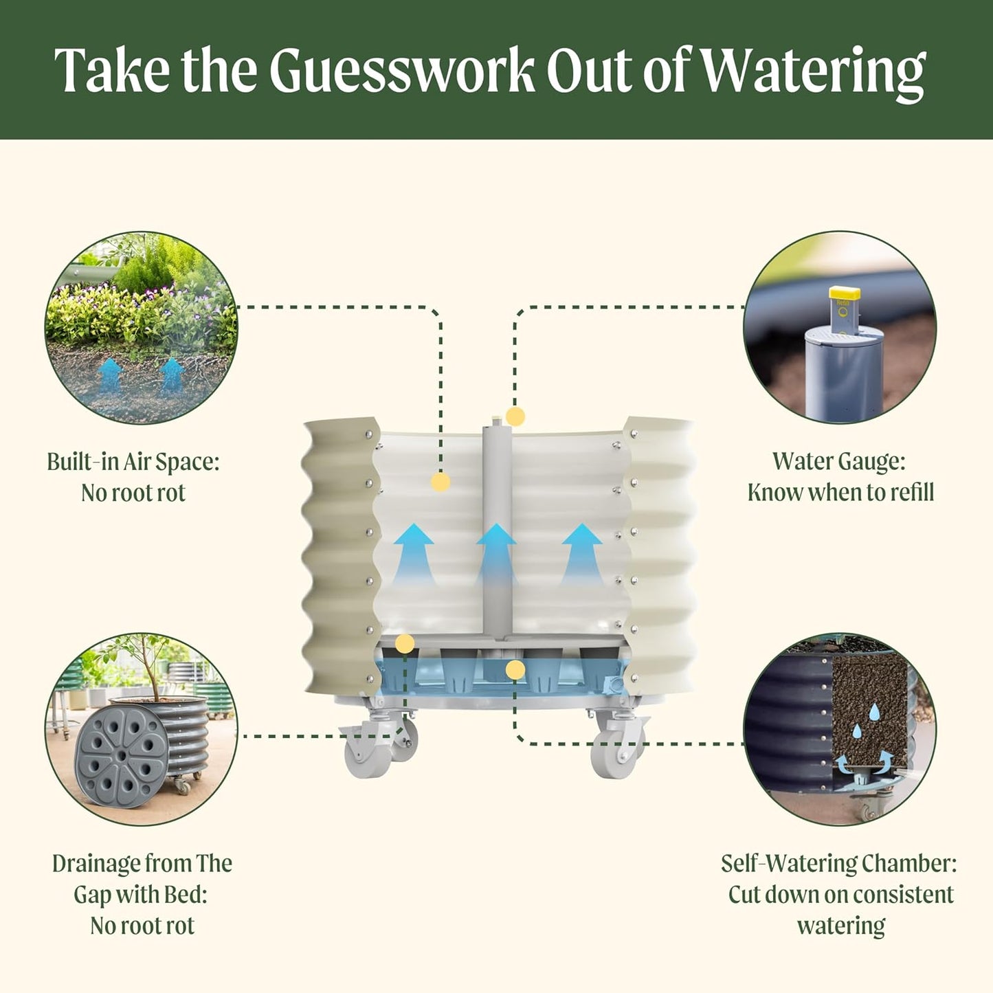 Vego garden Self-Watering Rolling Citrus Planter Raised Garden Bed Kits, Single Pack-Olive Green