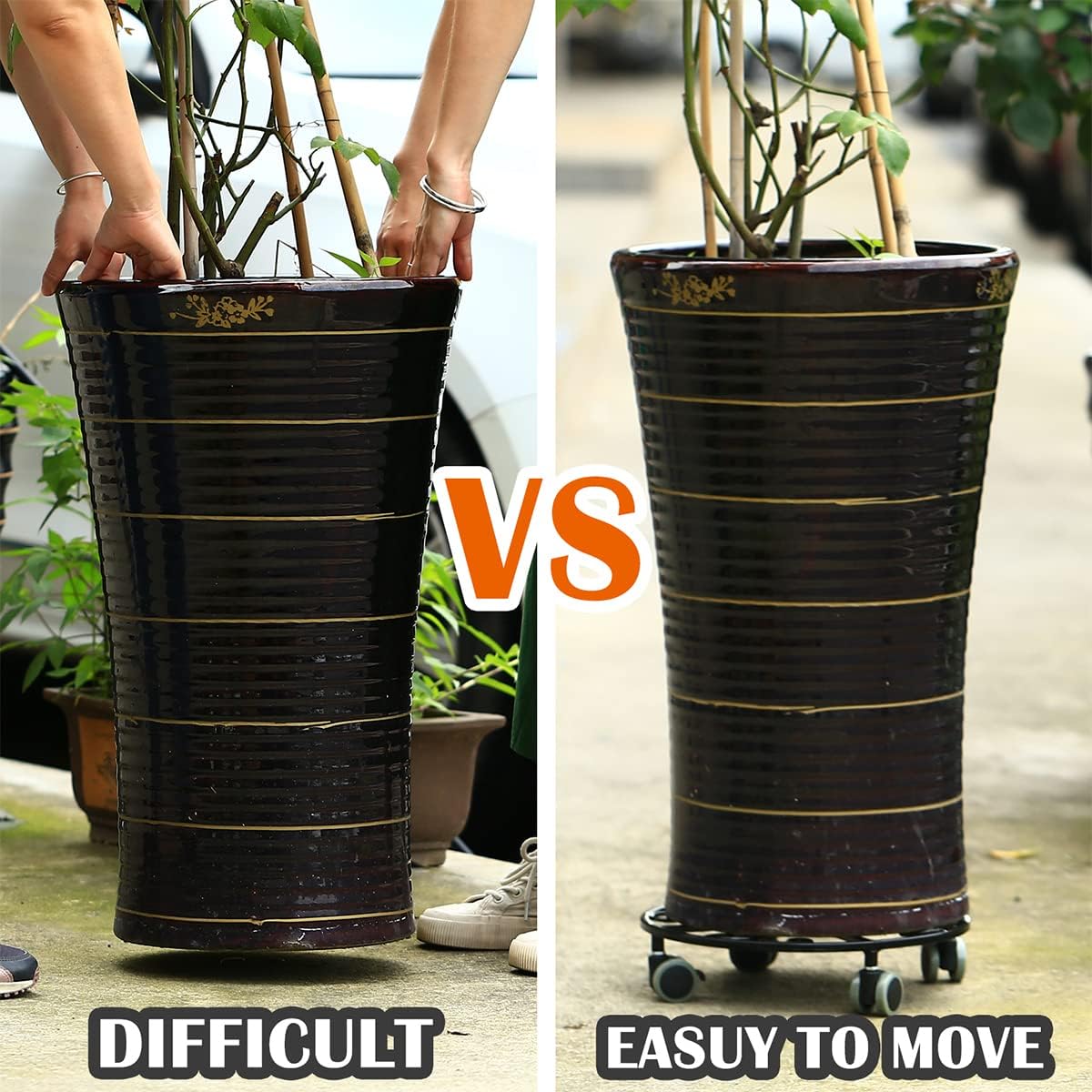 5 Pack Plant Caddy with Wheels Heavy Duty 13.5 Inches Metal Plant Stand with Wheels Plant Dolly Rolling Plant Stand Plant Roller with Casters for Indoor and Outdoor, Bronze