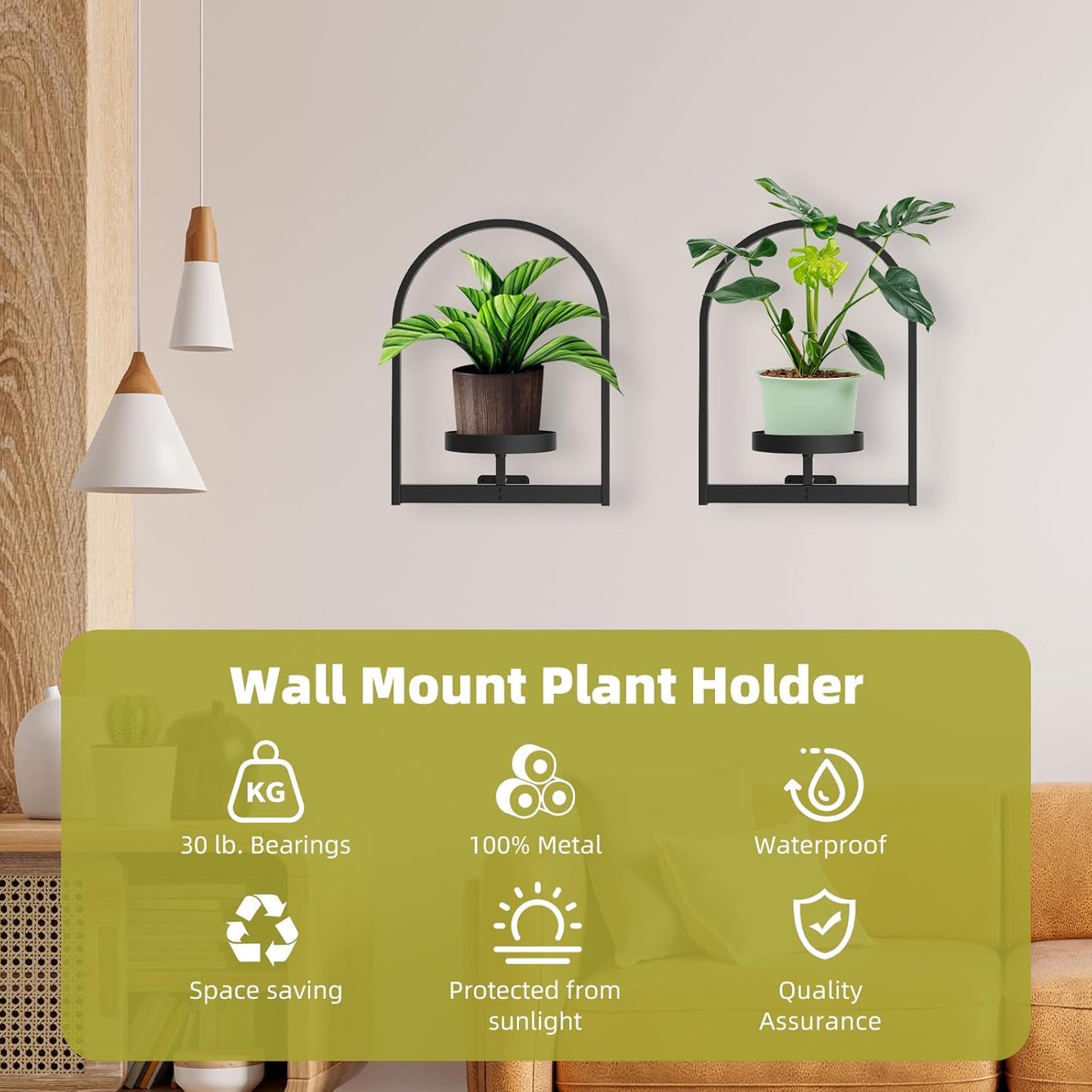 Picture Frame Wall Plant Holder, Metal Mounted Shelf, Planters for Indoor Plants, Home Décor Planter Rack, for Living Room, Bedroom & Balcony (Black-2pcs)