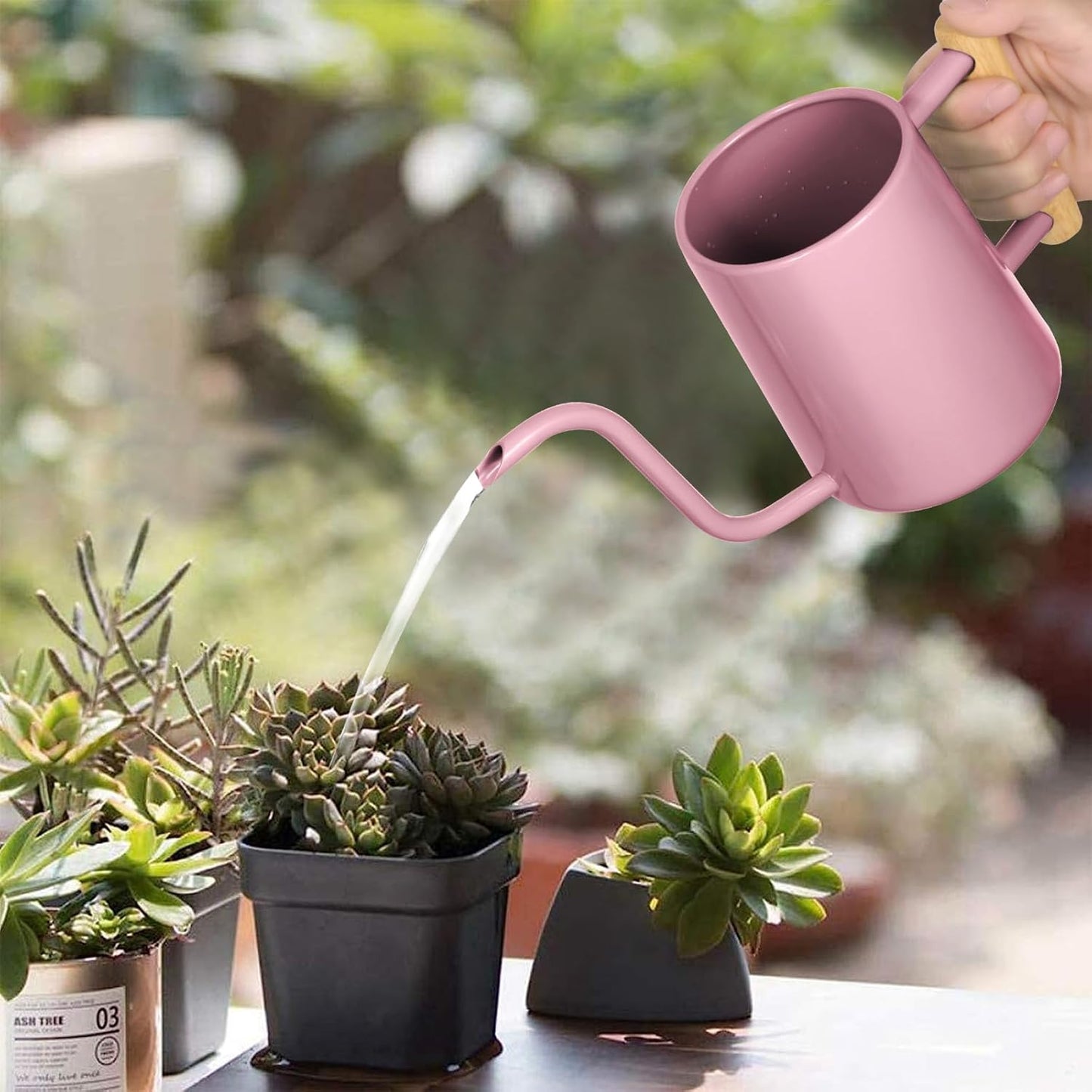 Watering Can Indoor Plants, 35 oz/1000 ml Metal Stainless Steel Watering Can Pot with Long Spout for Indoor House Plants Bonsai Outdoor Garden Flower Decorative (Pink)