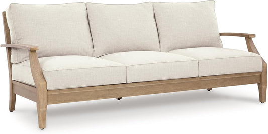 Signature Design by Ashley Carter Hall Outdoor Eucalyptus Patio Sofa with Cushion, Beige