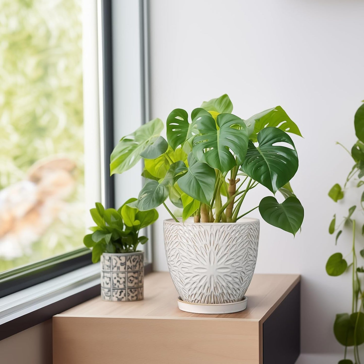 G EPGardening 7 Inch Plant Pot for Indoor Plants Outdoor Round Ceramic Planter Decorative Flower Pot with Drainage Hole and Saucer White