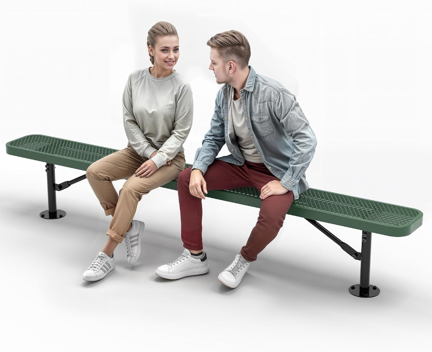 Heavy-Duty Outdoor Metal Bench, Thermoplastic-Coated, Surface, Weatherproof, Commercial-Grade for Parks, Gardens, Patios, Stores & More (8 Ft - Surface, Green)