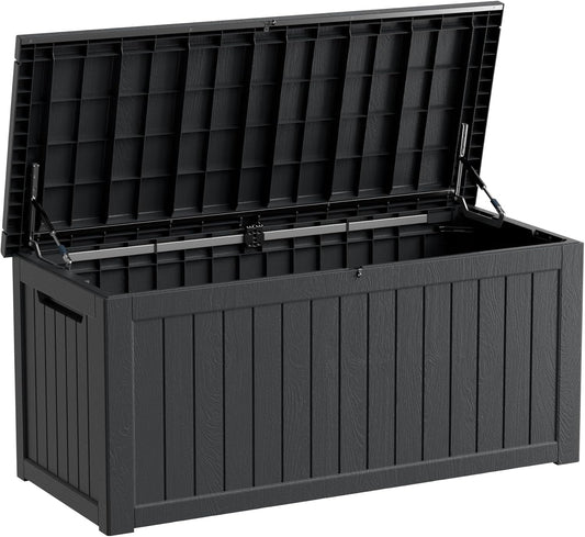 270 Gallon Waterproof Large Resin Deck Box Indoor/Outdoor Lockable Storage Container and Seating for Garden, Pool, and Patio (270 Gallon, Black)