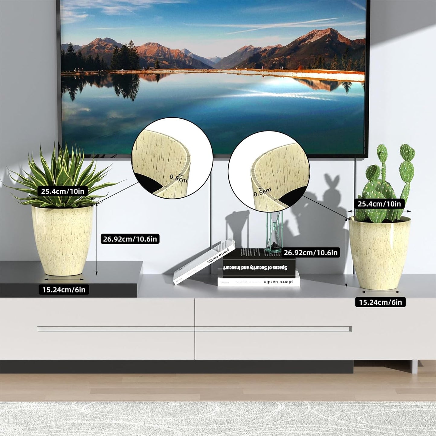 QCQHDU 10 inch Tall Planters for Indoor & Outdoor Plants, 2 Pack Sturdy Plant-Flower-Tree Pots for Front Porch Patio Deck Living Room Decor