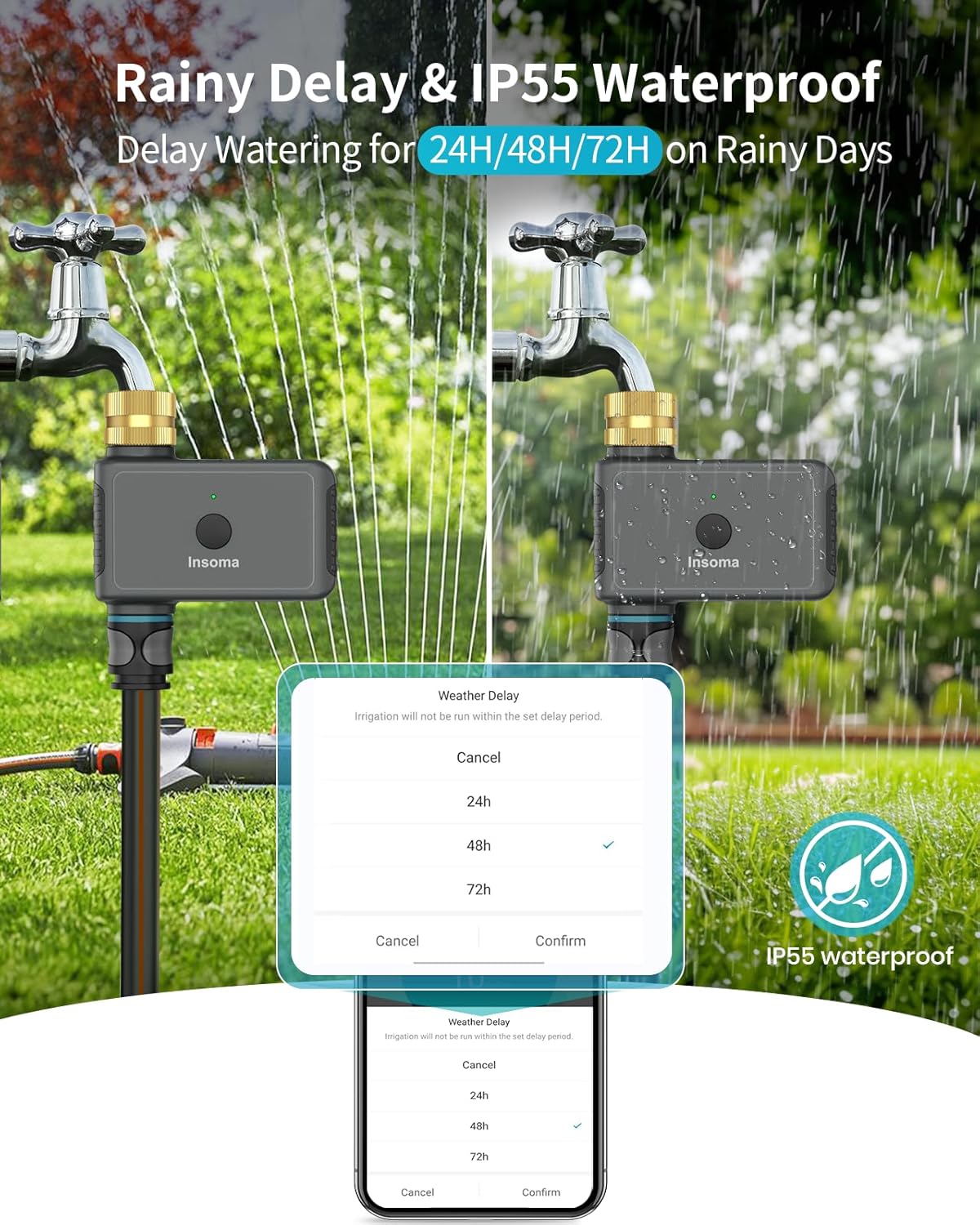 WiFi Hose Timer with Brass Inlet, Smart Water Timer 1 Zone, Sprinkler Timer w/WiFi hub for Remote Control via 2.4Ghz WiFi, Voice/App Controls with Alexa & Google Assistant, for Lawns Yards