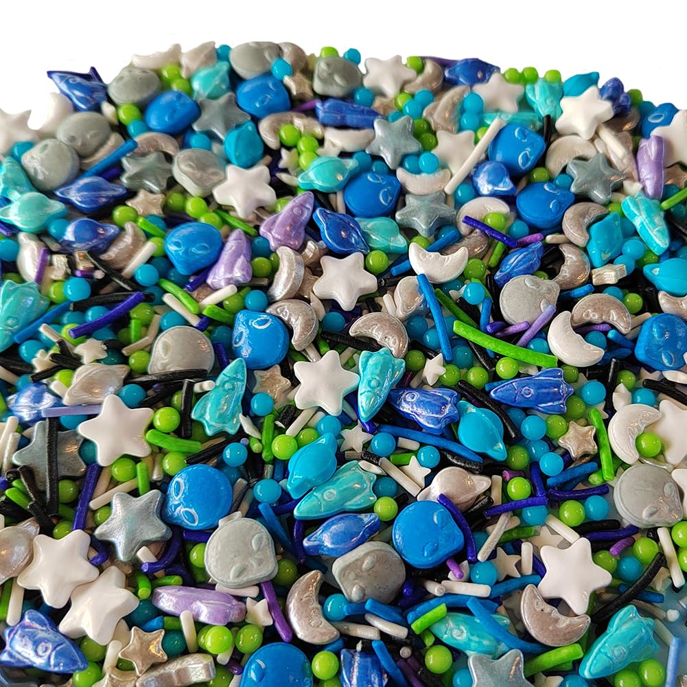 Homankit Edible Space Theme Sprinkles Alien Planet Moon Rocket Stars Sugar Sprinkle Baking Cake Cupcake Ice Cream Donut Decoration 3.53 Ounces