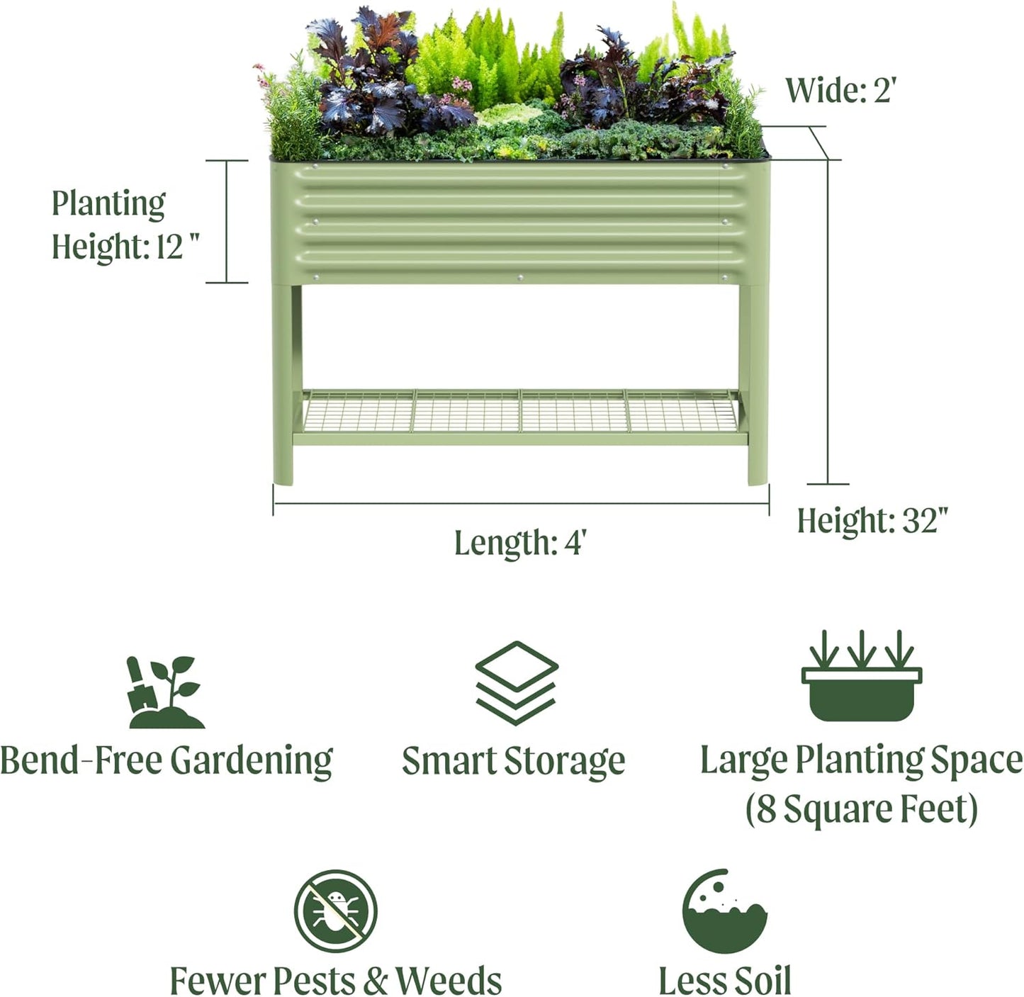 Elevated Raised Garden Bed-V Series, 2' x 4' Garden Beds with Legs & Storage Rack for Patio Porch, 700 Lbs Weight Capacity, Outdoor Planter Boxes for Gardening Herbs Vegetables Flowers, Modern Gray