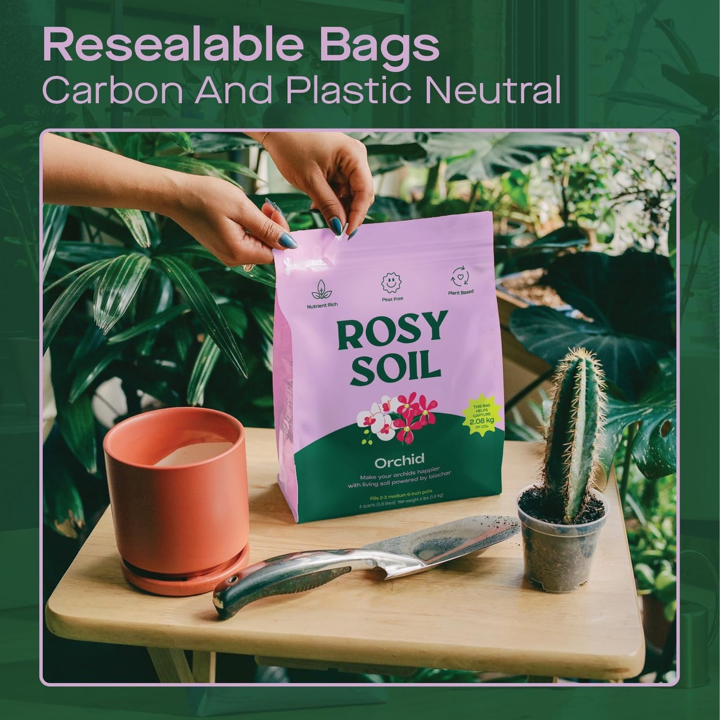 Rosy Soil Orchid Soil Potting Mix - Superior Aeration & Drainage for Orchids - Peat-Free, Microbially Active Biochar Powered Soil for Orchid Plants - Ideal for Indoor Gardening - 4 Quarts