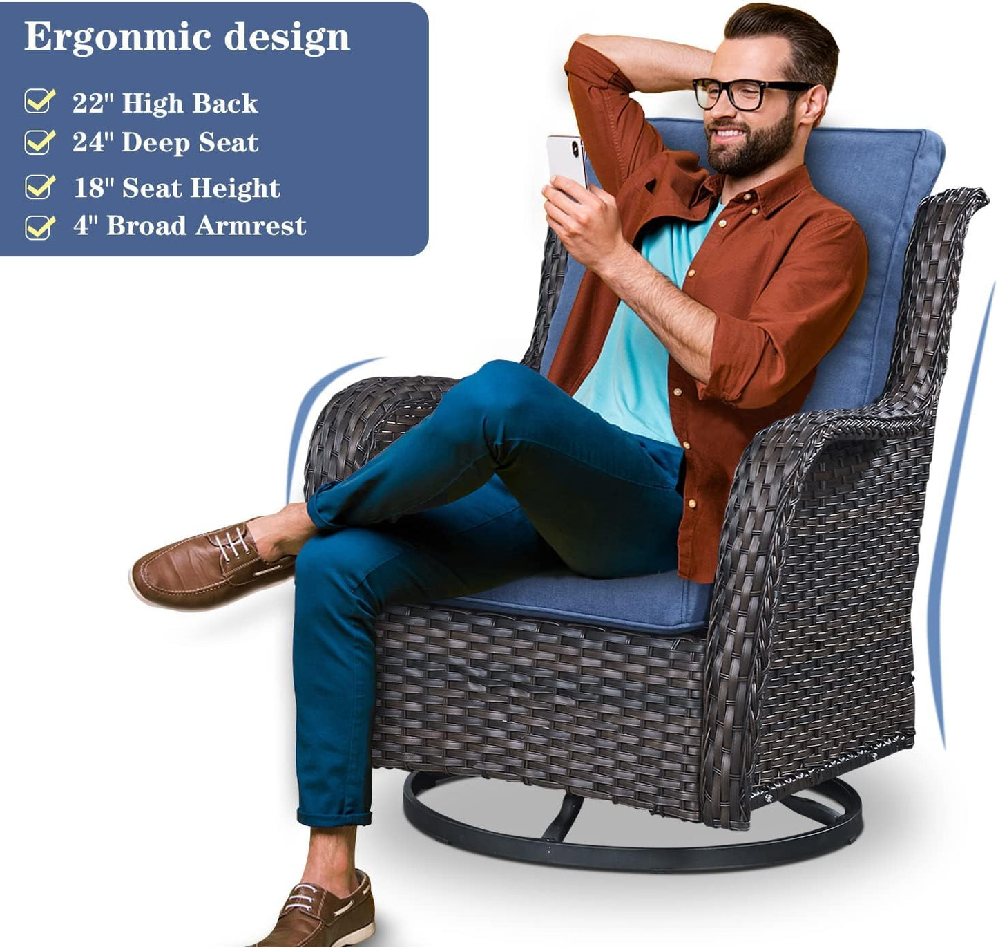 4 Piece Patio Furniture Set - Outdoor Glider Bench with Swivel Rocker Chairs and Coffee Table, High Back Small Outdoor Conversation Furniture Sets for Deck Sunroom Balcony Backyard