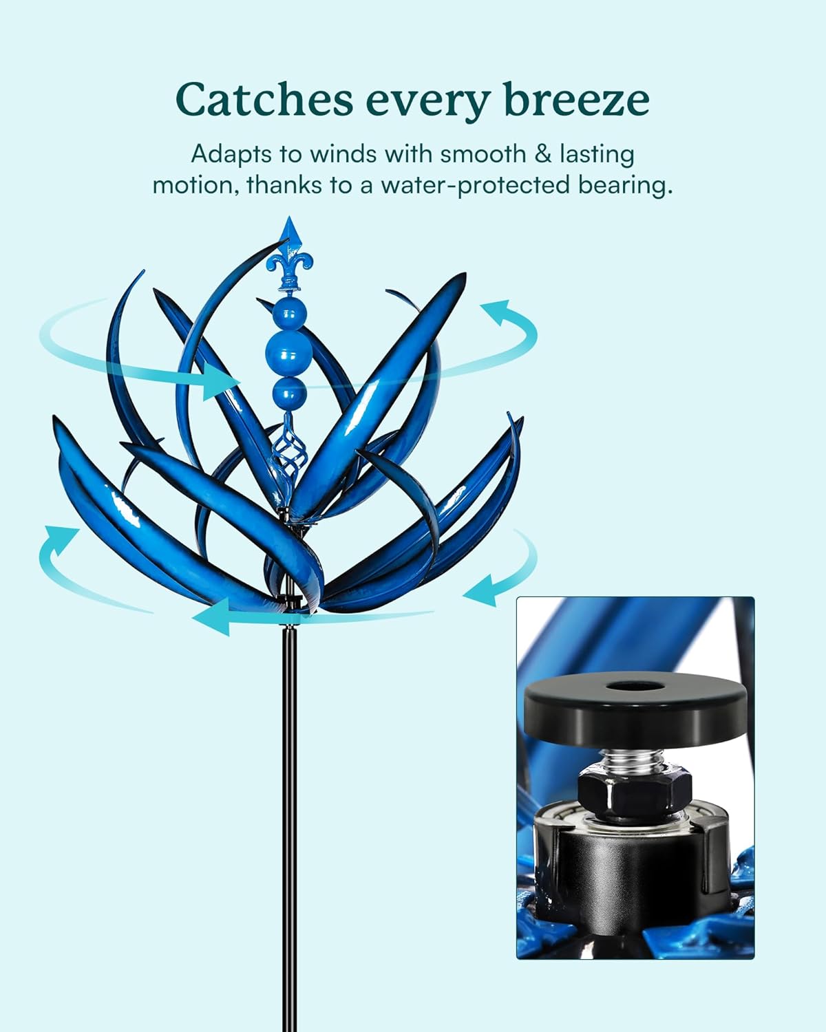 91 inch Wind Spinners Outdoor - Extra Large Outdoor Metal Wind Sculptures Spinners with Stake, Windmills for The Yard Garden, Yard Art Garden Lawn Decor - Blue (27" W x 91" H)