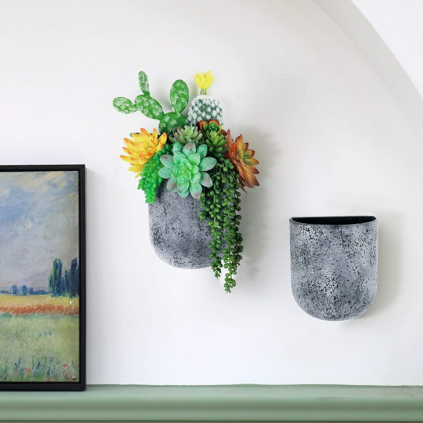 LA JOLIE MUSE Wall Hanging Planters for Indoor Plants，Hanging Flower Pots for Air Plants Succulent, Set of 2, 5.7L*4.1W*7H, Rock Gray