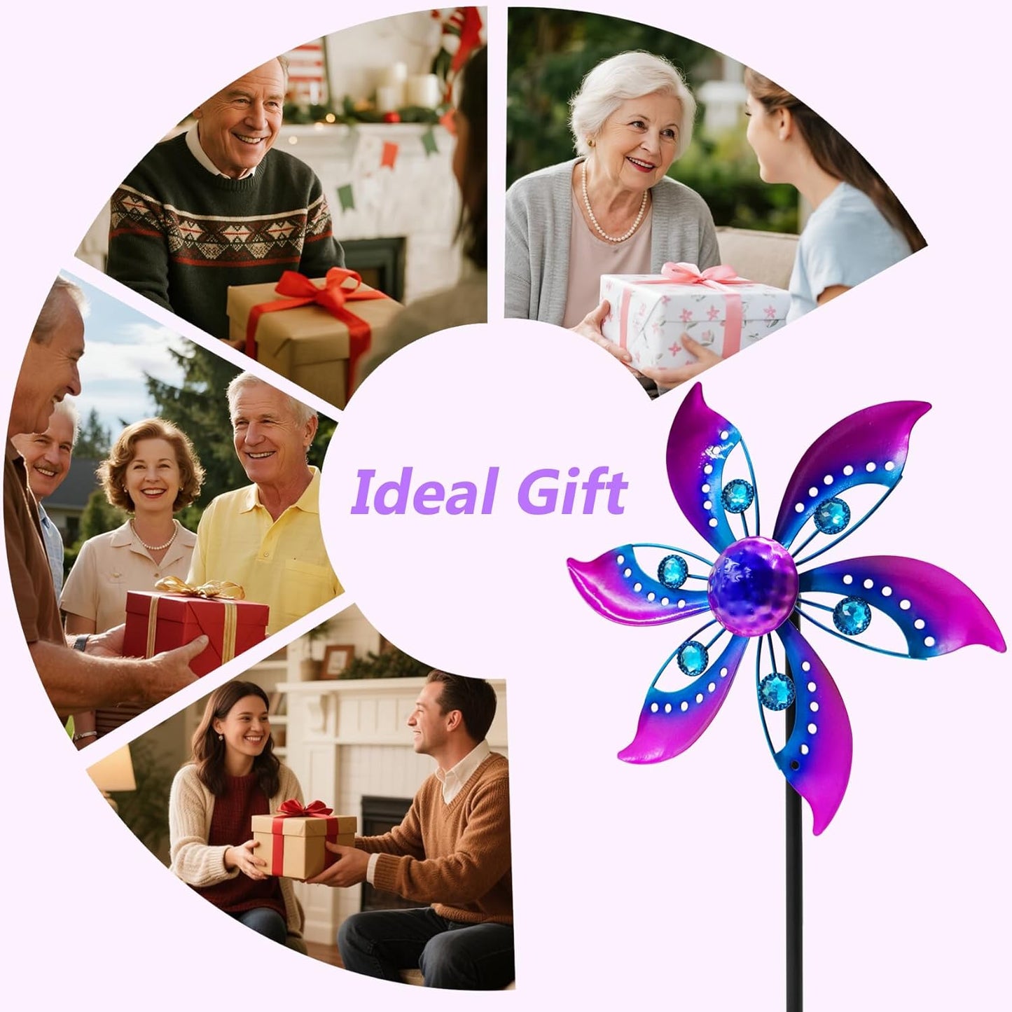 Wind Spinners Outdoor Metal, 10.63" W*37" H Pinwheels for Yard and Garden Decor, Kinetic Wind Sculpture Spinner Yard Art (Purple)