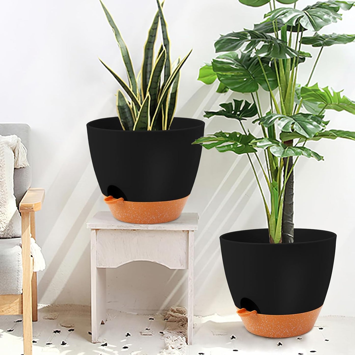 GARDIFE 12 inch planters, Plant Pots,Self Watering Pots, 2 Pack Large Plastic Flower pots with Deep Reservior and High Drainage Holes for Indoor Outdoor Plants and Flowers, Black