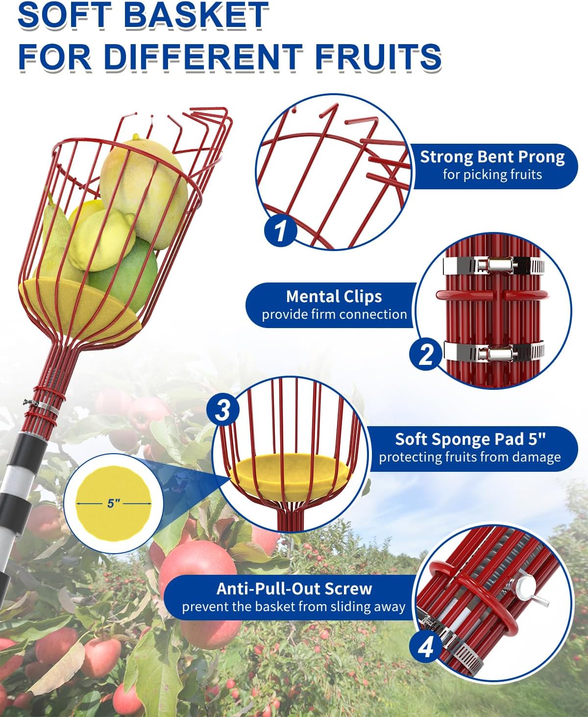 26FT Reach Pole Saw, Telescoping Tree Trimmer with 5-20FT Extension Pole, Sharp Steel Blade and Scissors, Fruit Picker, Extendable Long Handle Tree Pruner for Yard Garden Trees Palms Shrubs