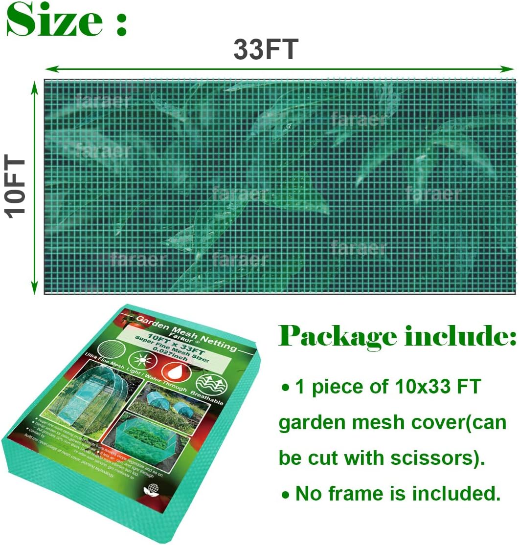 Garden Barrier Netting, Plant Covers 10x33ft Extra Fine Mesh 30% Green Sunblock Shade Cloth Mesh Protection Netting for Vegetable Fruits Flowers Crops Row Cover Raised Bed Screen Against Birds Animal