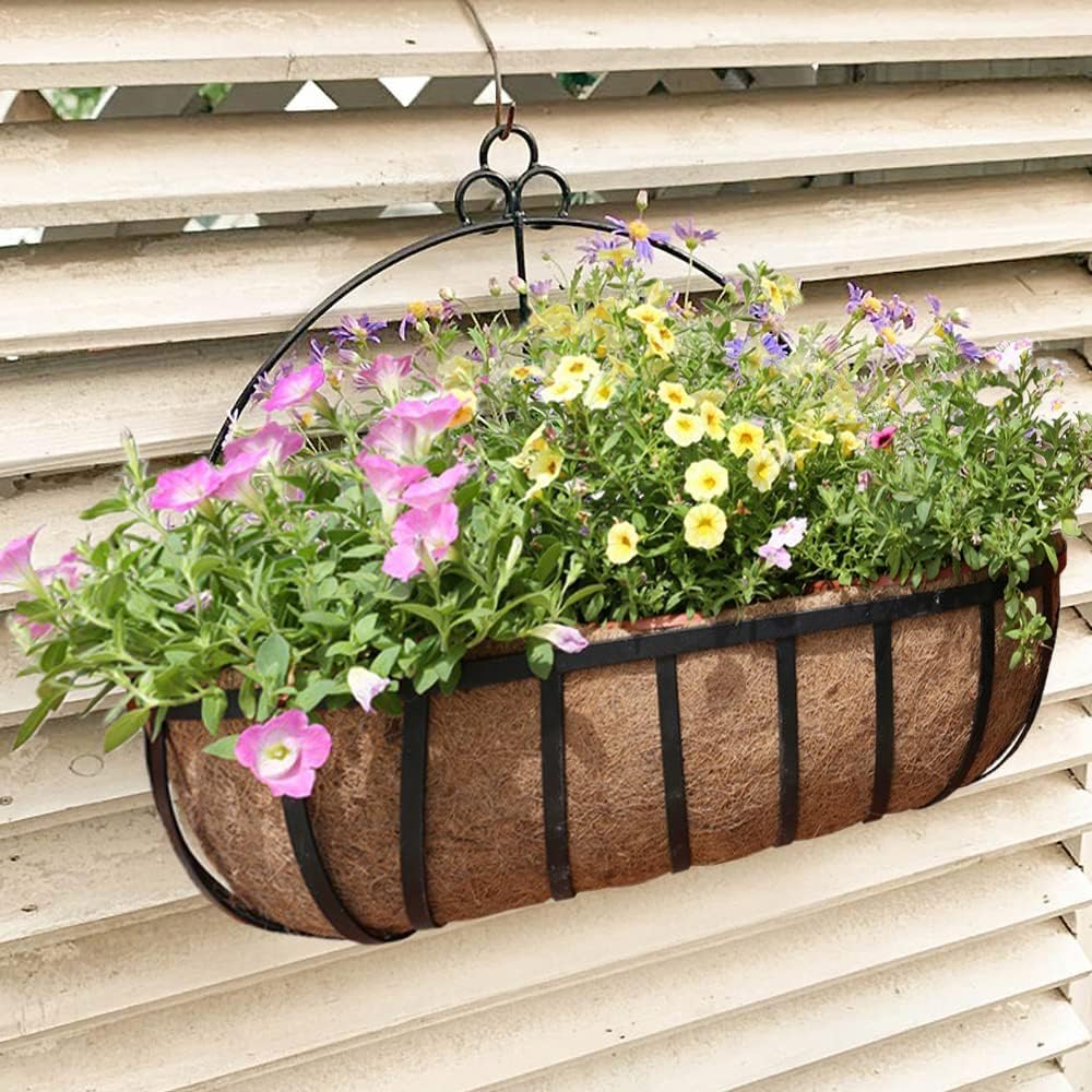 2-Pack Coconut Liners for Planters 30 inch, Half-Moon Shape Window Box Liners Coconut Planter Liners Replacement, Trough Coco Liners for Planters Flower Baskets