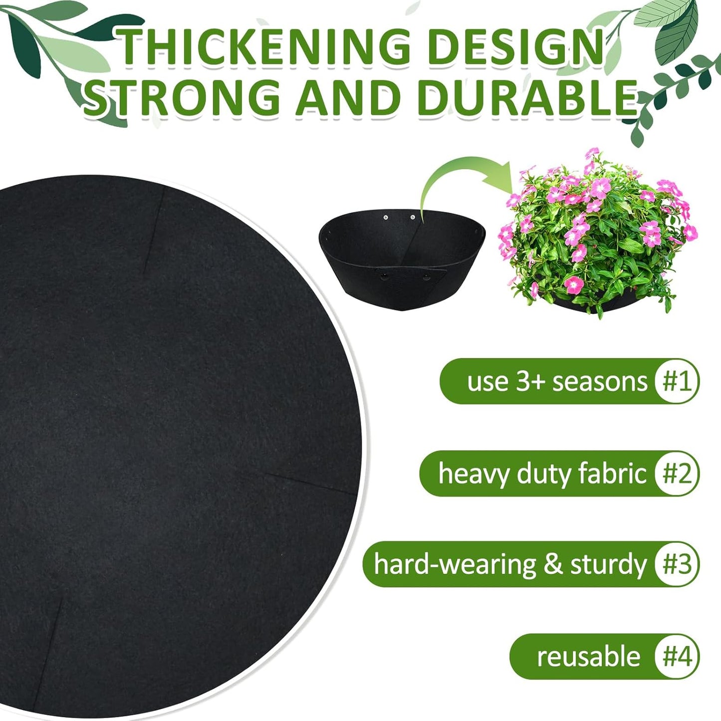 16Inch Round Fabric Planter Liners (4pcs), Felt Flower Pot Liners for Hanging Baskets, Planter Liner for Garden Flower Vegetables Plant Indoor/Outdoor (Black)