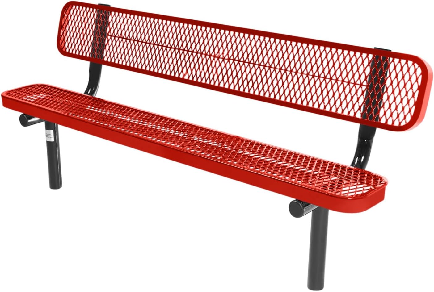 Coated Outdoor Furniture Heavy-Duty Outdoor Bench Thermoplastic Coated, Expanded Metal, Commercial-Grade Seating, Made in America (Inground with Back, 6 Ft, Red)