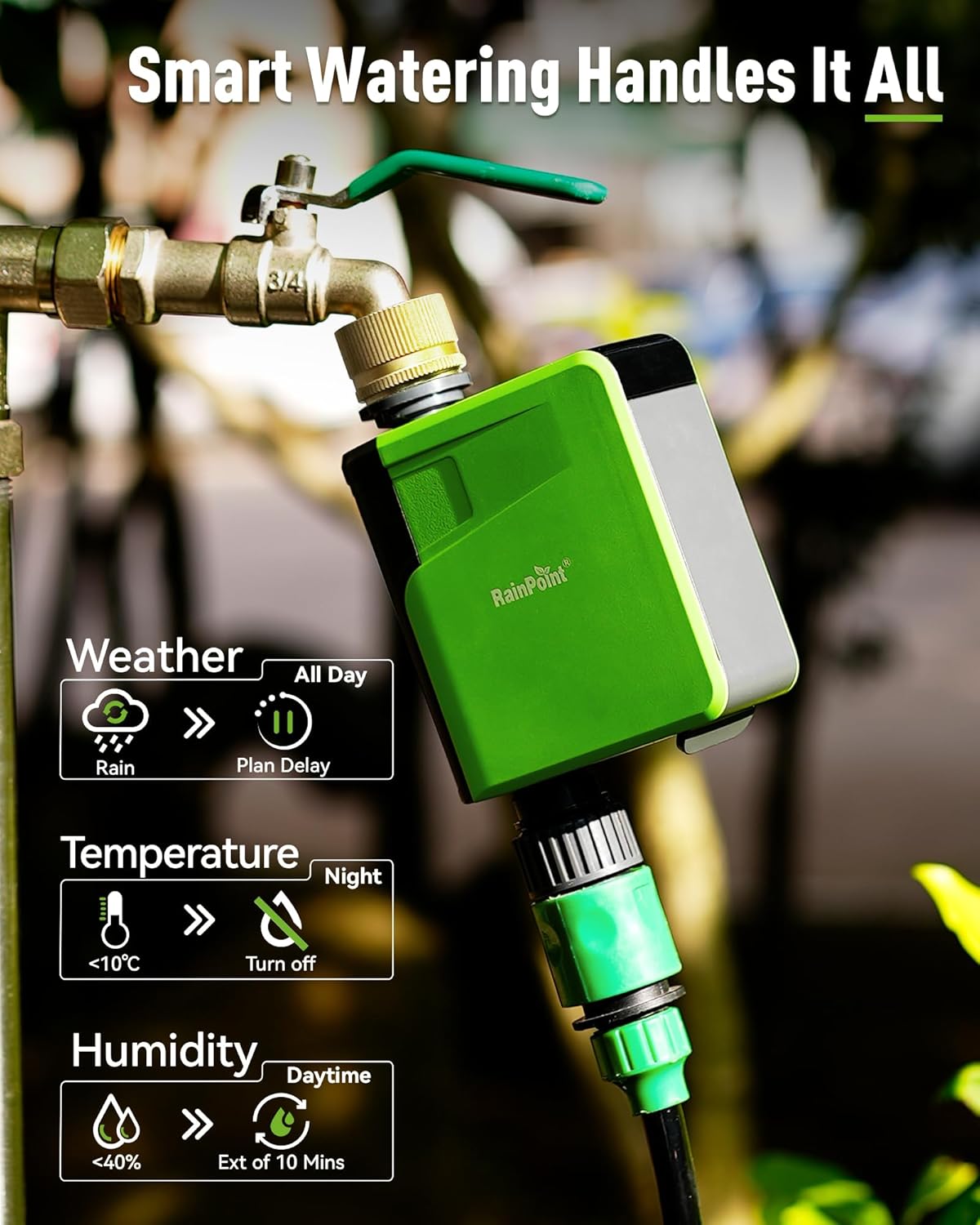 RAINPOINT WiFi Hose Timer, Brass Inlet Smart Sprinkler Timer for Watering, WiFi Watering Timer for Garden Hose with Hub, APP & Voice Control, Automatic Irrigation System for Lawns and Yard