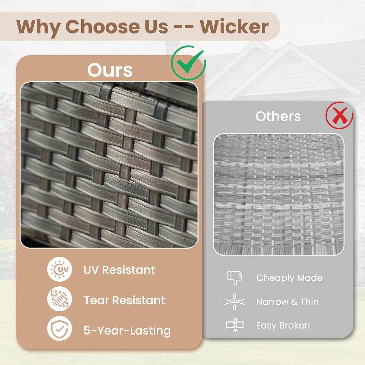 HOOOWOOO Patio Furniture Set,3 Pieces Outdoor Conversation Set,All Weather Wicker Bistro Set Yard Porch High Back Chairs Side Table,Dark Gray