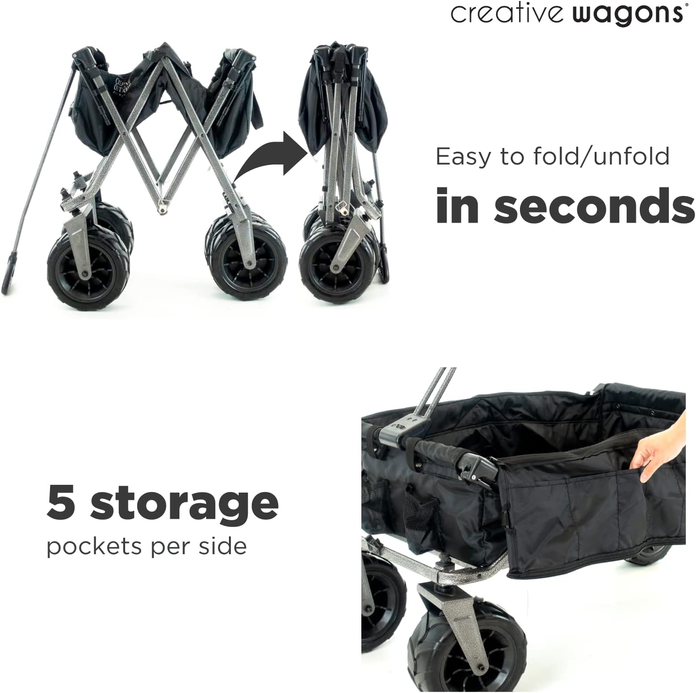 Creative Outdoor Push Pull Stroller Wagon, Beach Hauler XXL Deluxe with Canopy, Collapsible and Portable Heavy Duty Folding Cart, Supports up to 200lbs Weight Capacity, Giant 10" Wheels