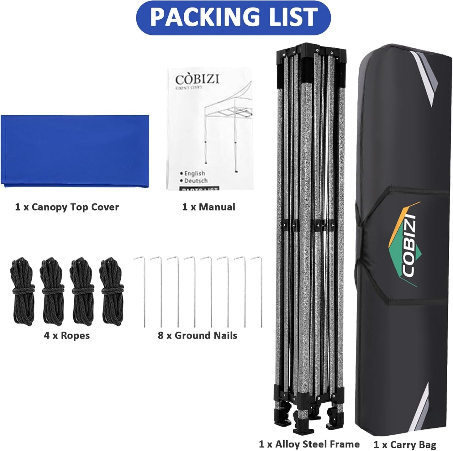 COBIZI 10x10 Pop Up Canopy Without Sidewall,Heavy Duty Canopy UPF 50+ All Season Wind Waterproof Commercial Outdoor Wedding Party Tents for Parties Gazebo with Carry Bag(10 x 10 ft Dark Blue)