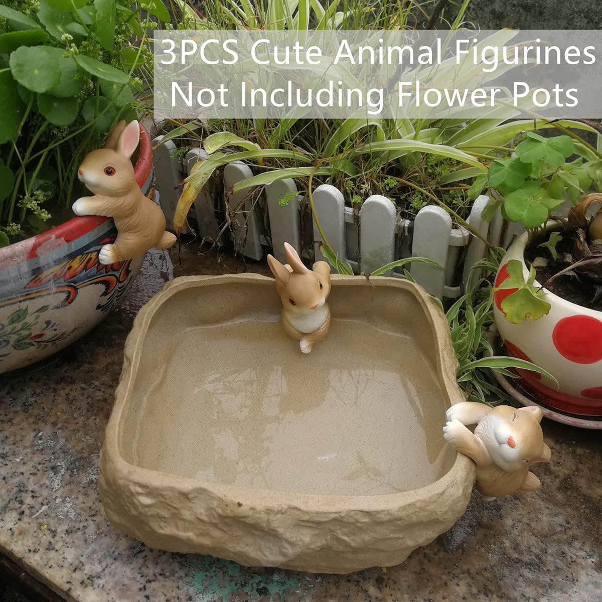 Ebrima Set of 3 Cute Animal Figurines Planter Pot Hanger Decorations, Resin Hanging Climbing Rabbit Sculpture Outdoor Statues Ornaments for Flower Pot Garden Decor (3 Rabbits)