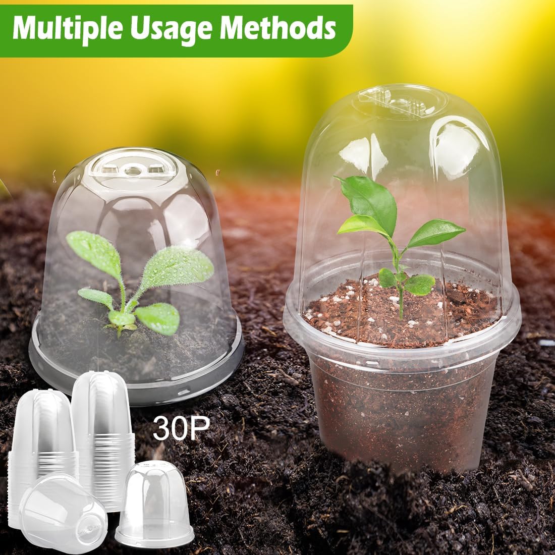 30 Pcs Clear Plastic Humidity Dome, Adjustable Ventilation Plant Cloche for Seedlings Fits 6Inch Nursery Pots, Reusable Transparent Grow Dome Cover for Seed Starter Pots Outdoor Gardening Plant Growth