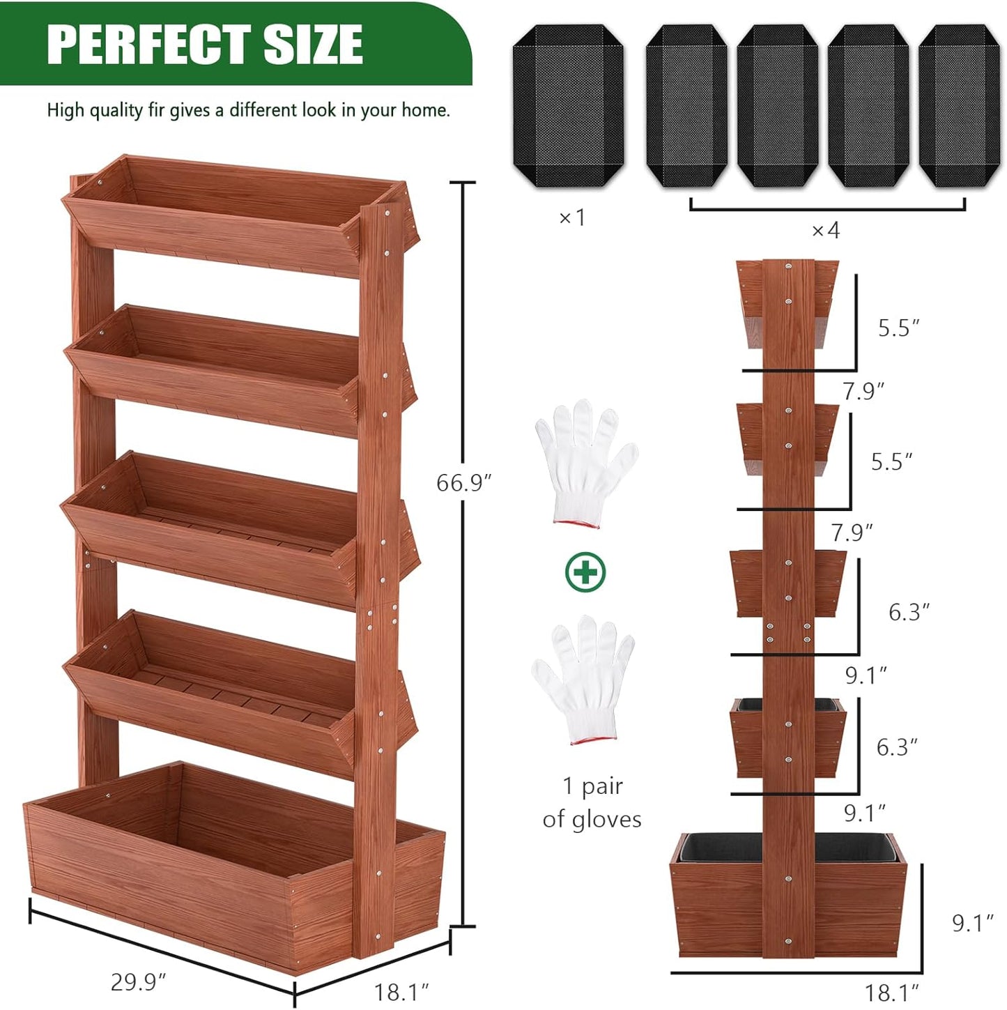 Wooden Vertical Raised Garden Bed, 5 Tier Garden Planters Raised Beds Freestanding Plant Stand Flower Rack Wooden Planter Box for Plants Herbs Flowers Vegetables Outdoor Indoor Gardening