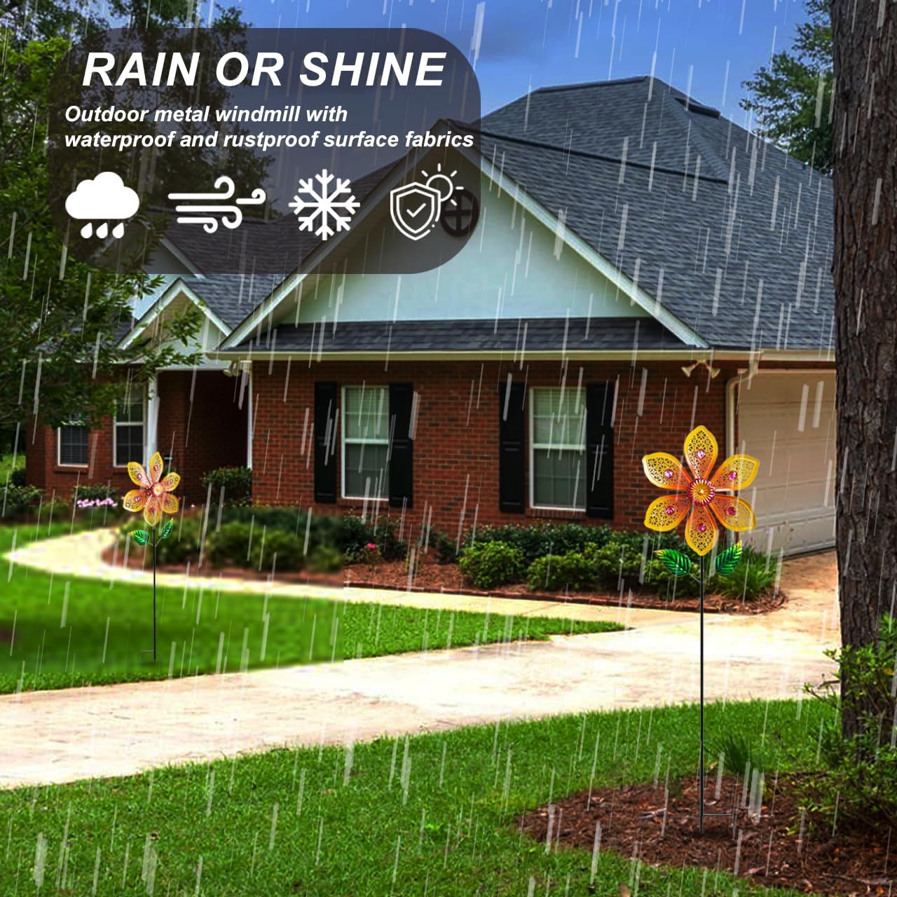 Garden Wind Spinners & Metal Wind Sculptures - Outdoor Windmill Decor with Vibrant Yellow, Yard Art for Patio Lawn Garden Ornament, Dynamic Wind Spinner Sculpture for Landscape Decor