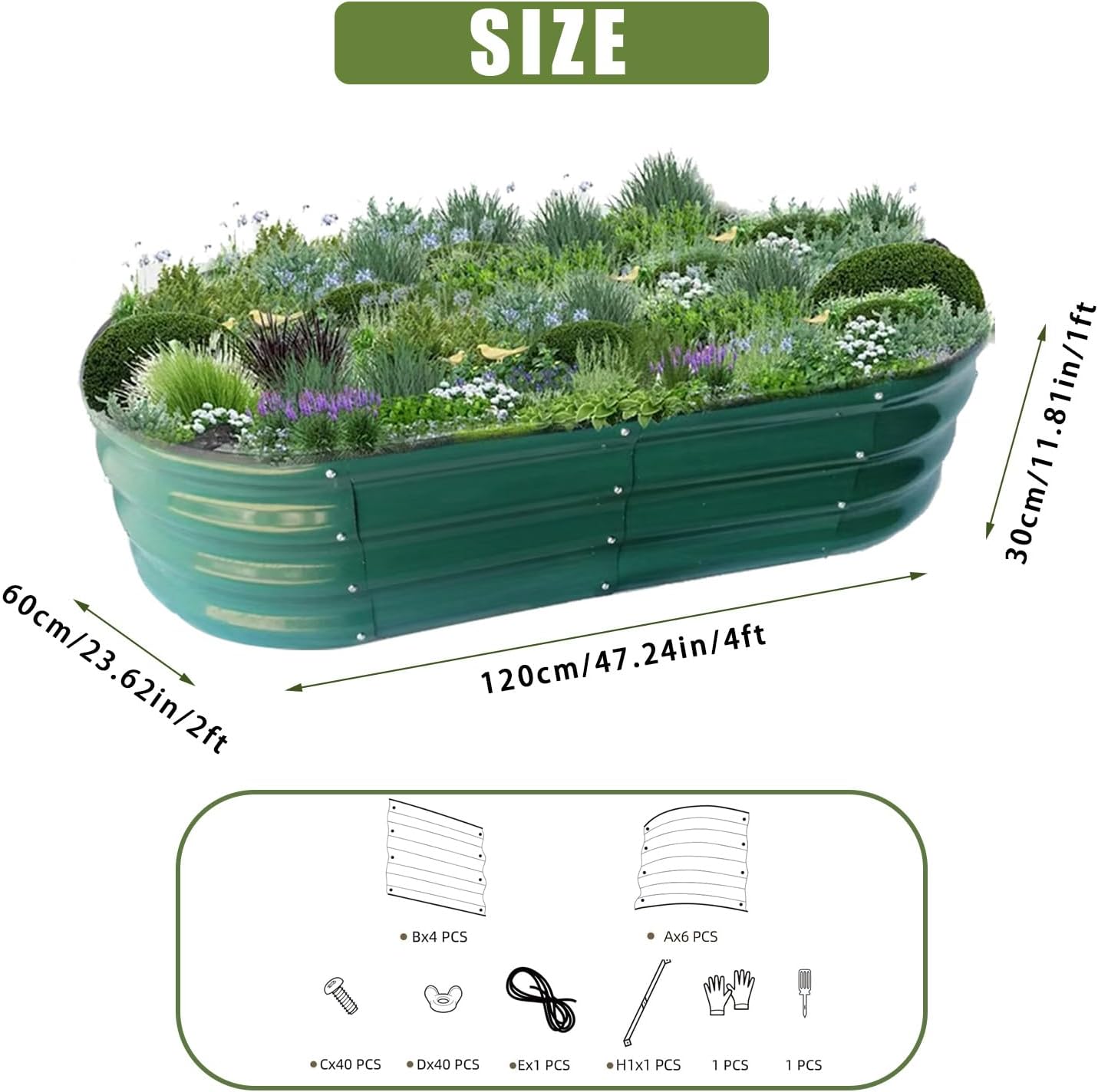 Raised Garden Bed, Raised Beds for Gardening Outdoor for Vegetables and Flowers Ground Planter Box, Galvanized Metal Planter Grow Garden Box,4x2x1ft